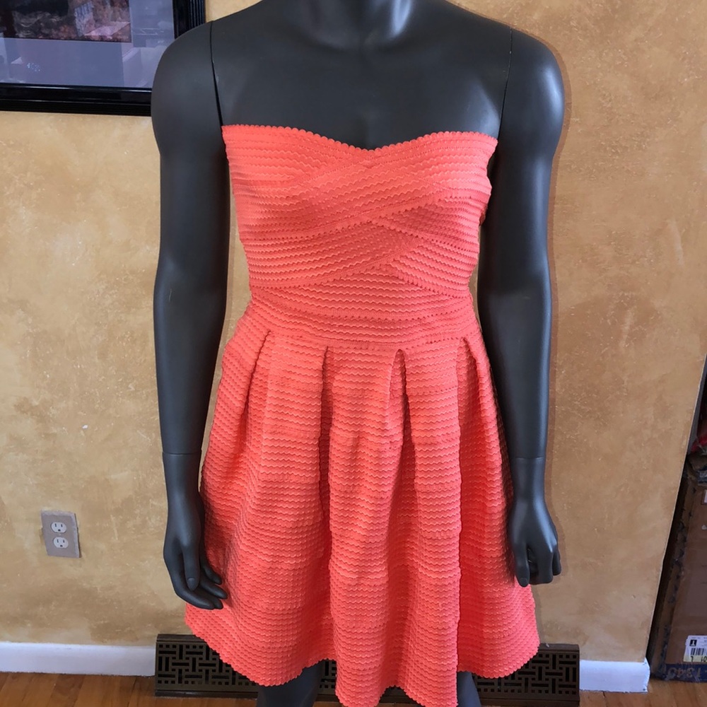 Coral strapless dress